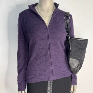 Coldwater Creek Purple Zip Sweater Jacket Cardigan Office Minimalist Size Medium
